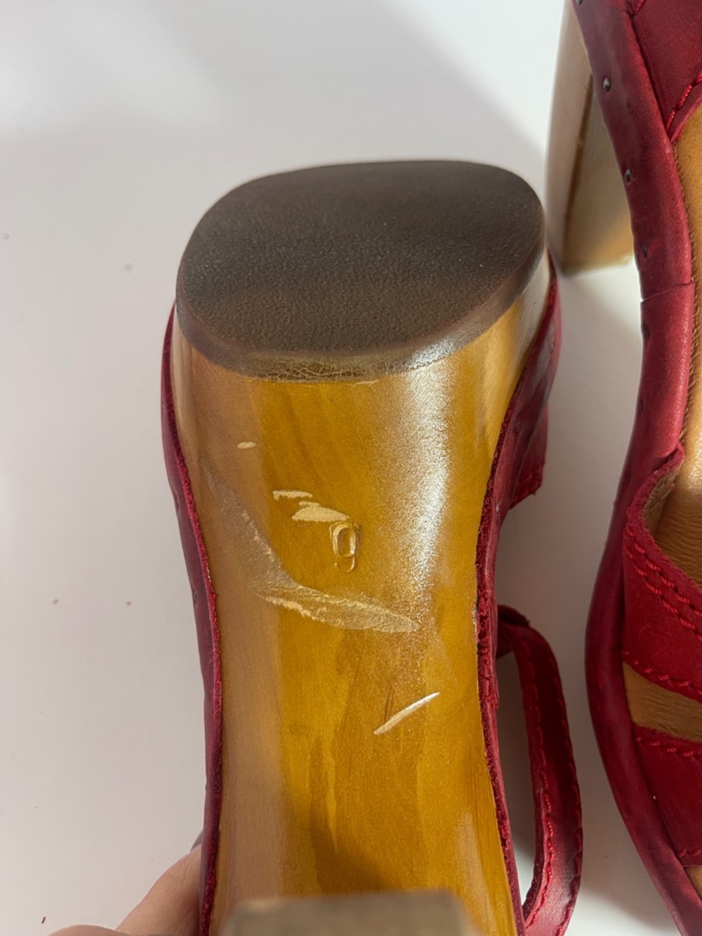 Fly London Red T-Strap Open-Toe Wooden Block Heel Platform Sandals size 9 - Picture 8 of 11